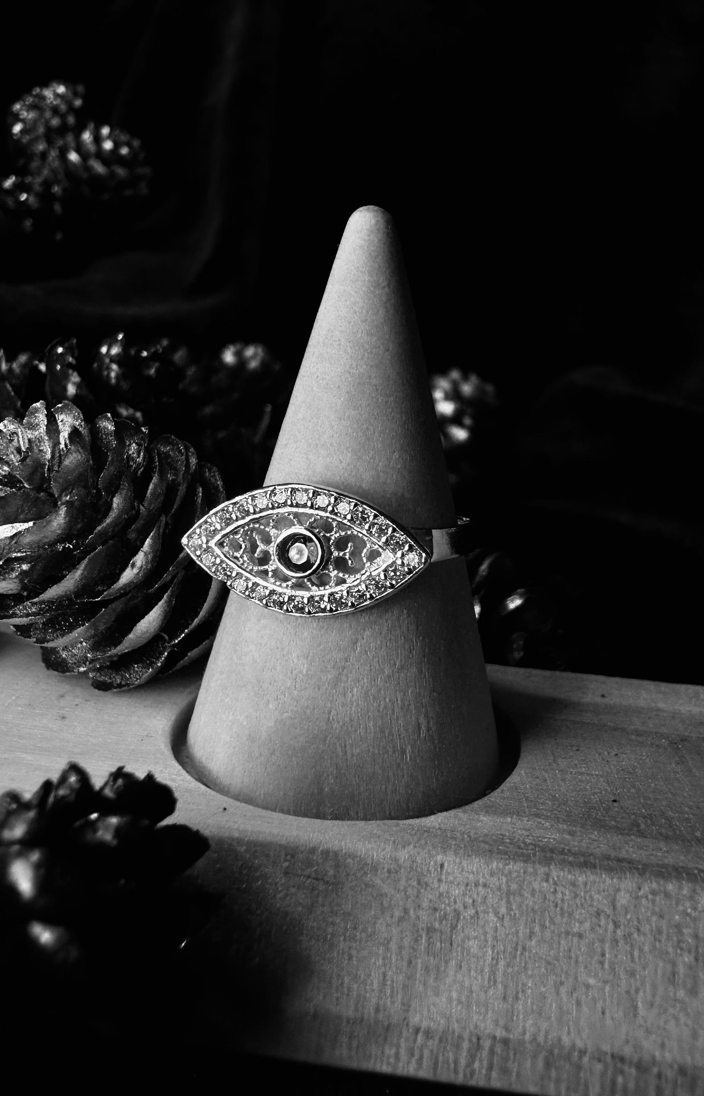 Silver Pink Evil Eye With Zirconium Stones Ring