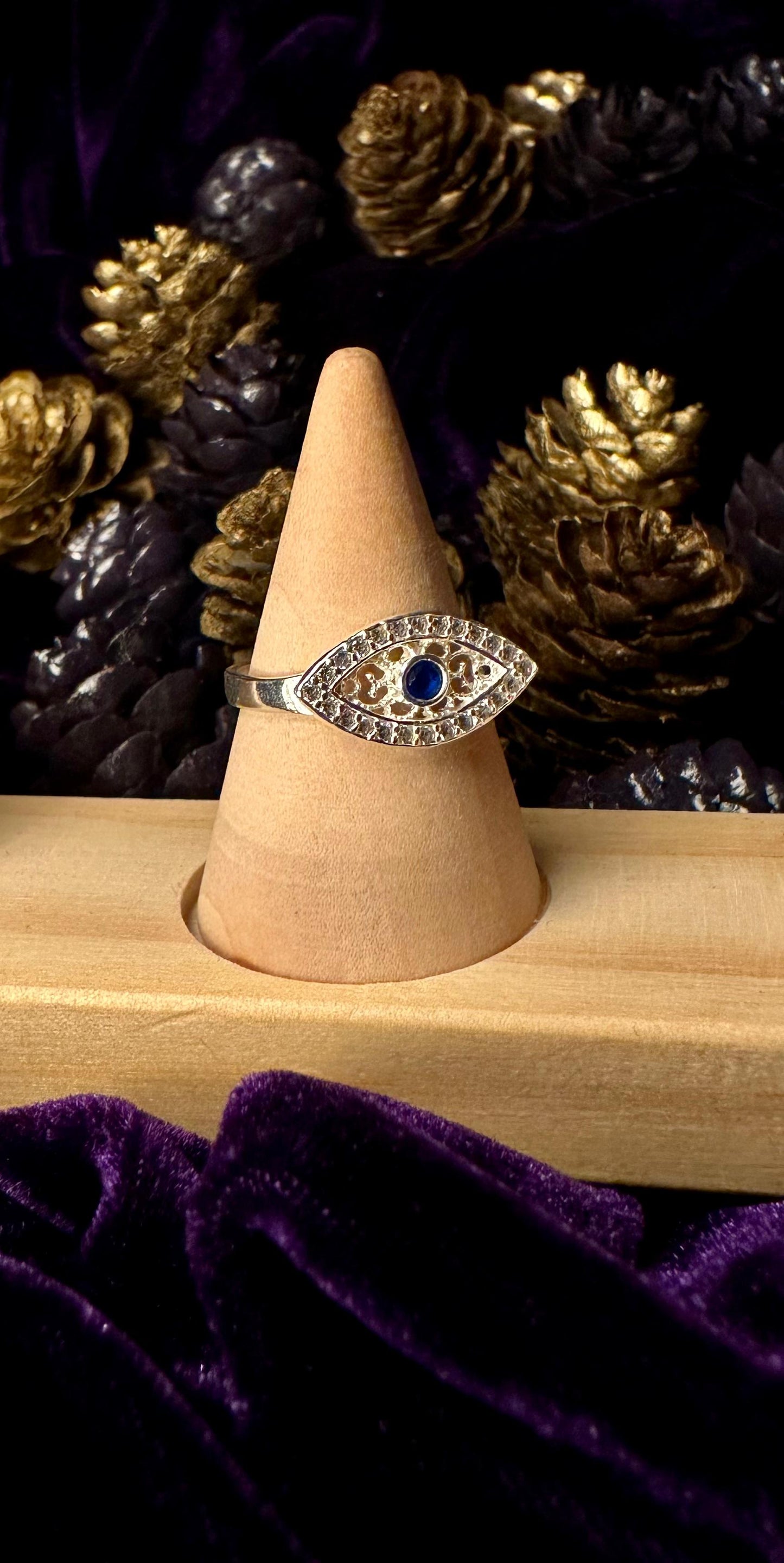 Silver Evil Eye Ring with Blue Zirconium Stone