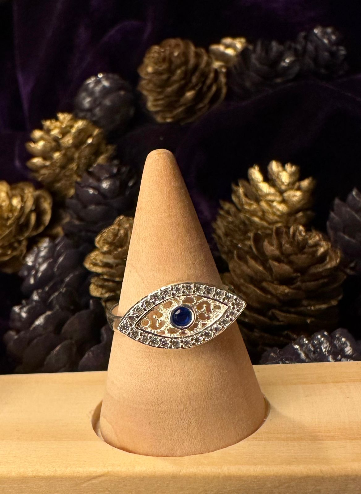 Silver Evil Eye Ring with Blue Zirconium Stone