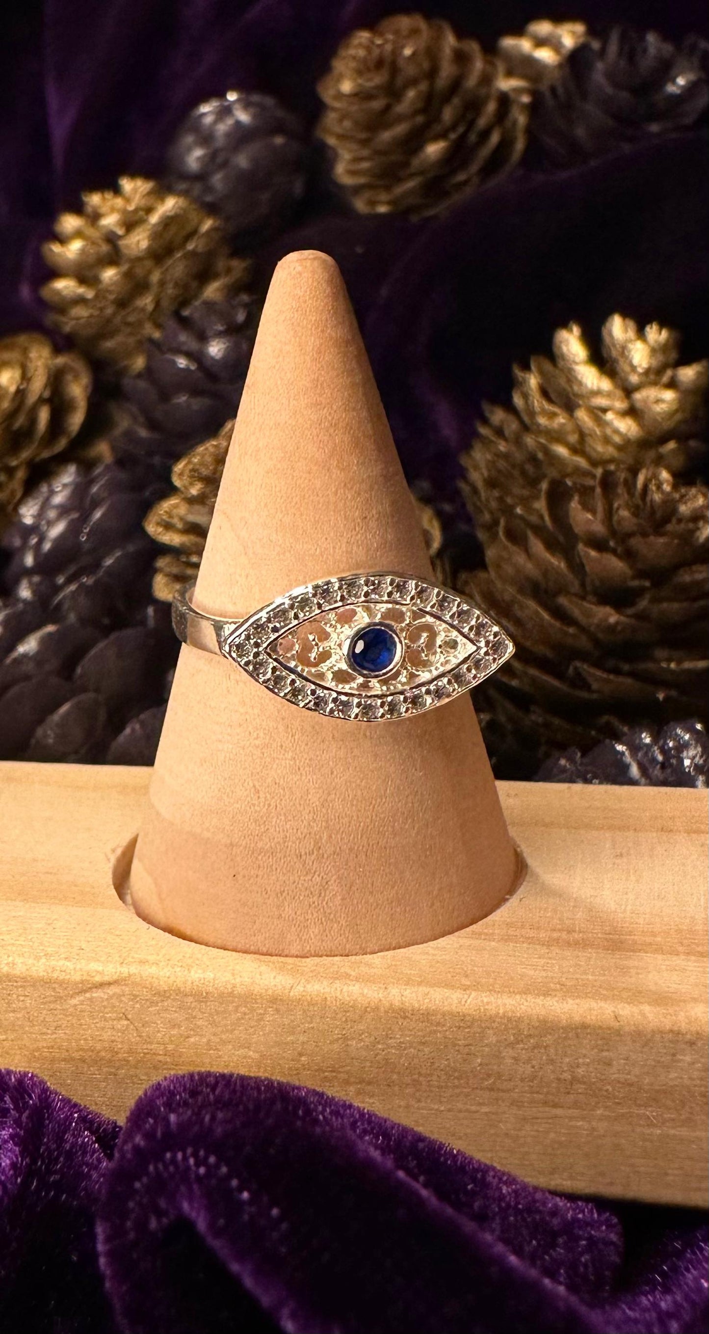 Silver Evil Eye Ring with Blue Zirconium Stone