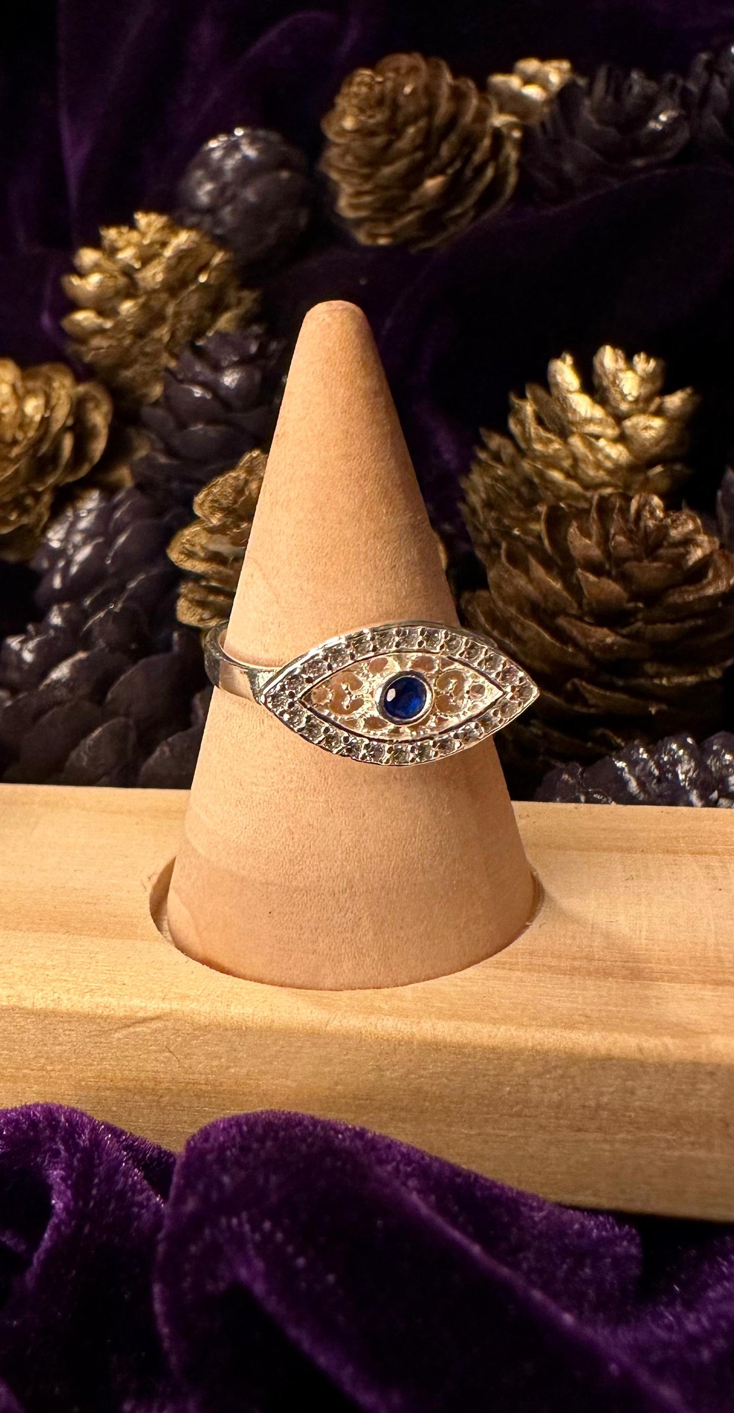 Silver Evil Eye Ring with Blue Zirconium Stone