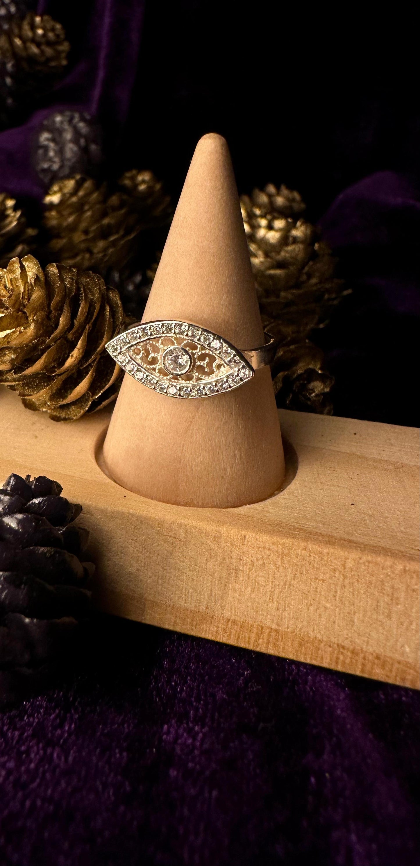 Silver Reflex Evil Eye With Zirconium Stones Ring