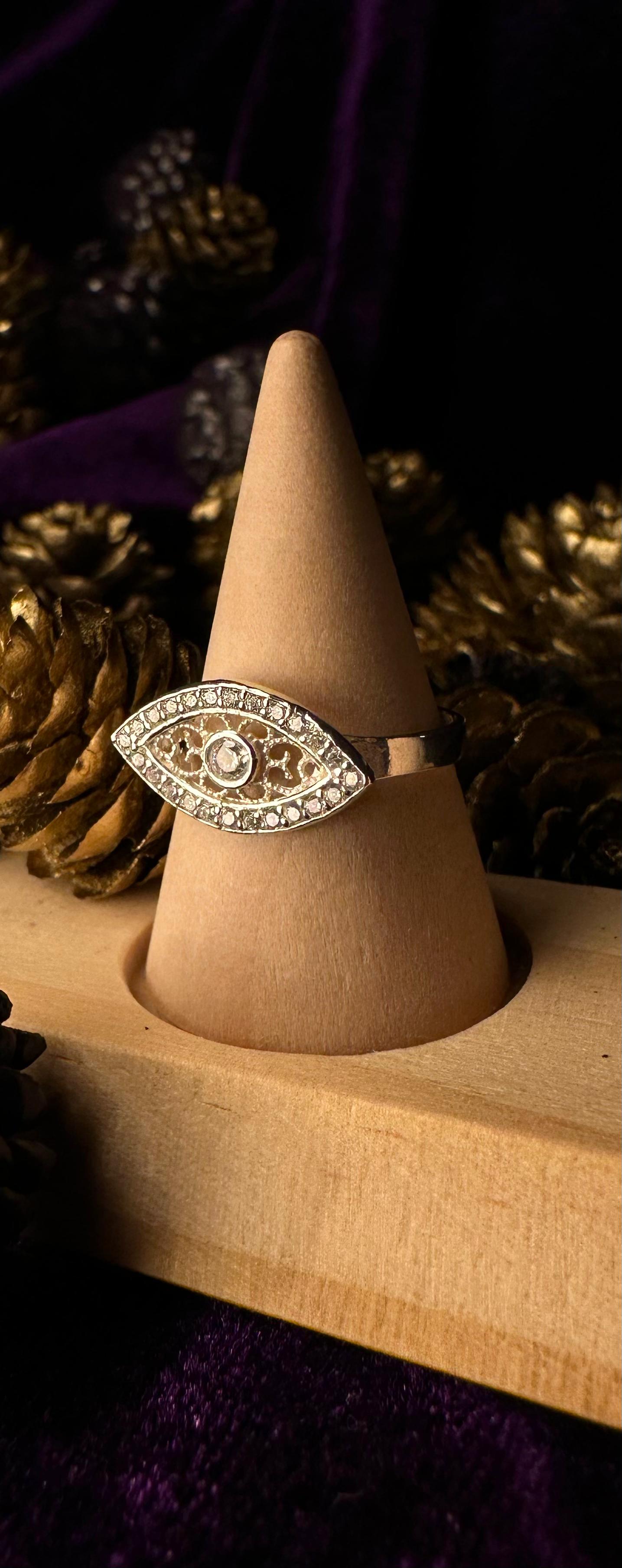 Silver Reflex Evil Eye With Zirconium Stones Ring