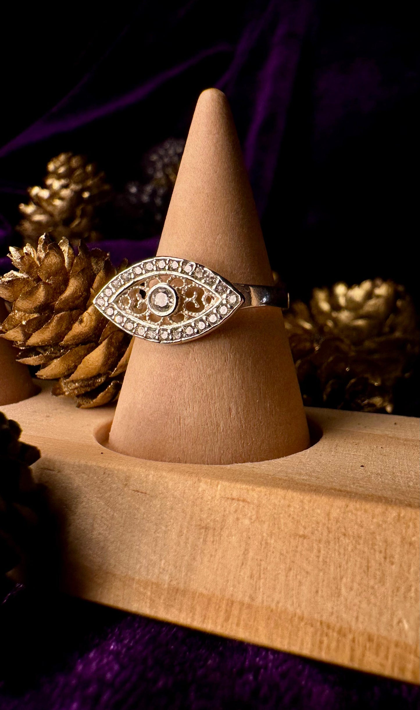 Silver Reflex Evil Eye With Zirconium Stones Ring