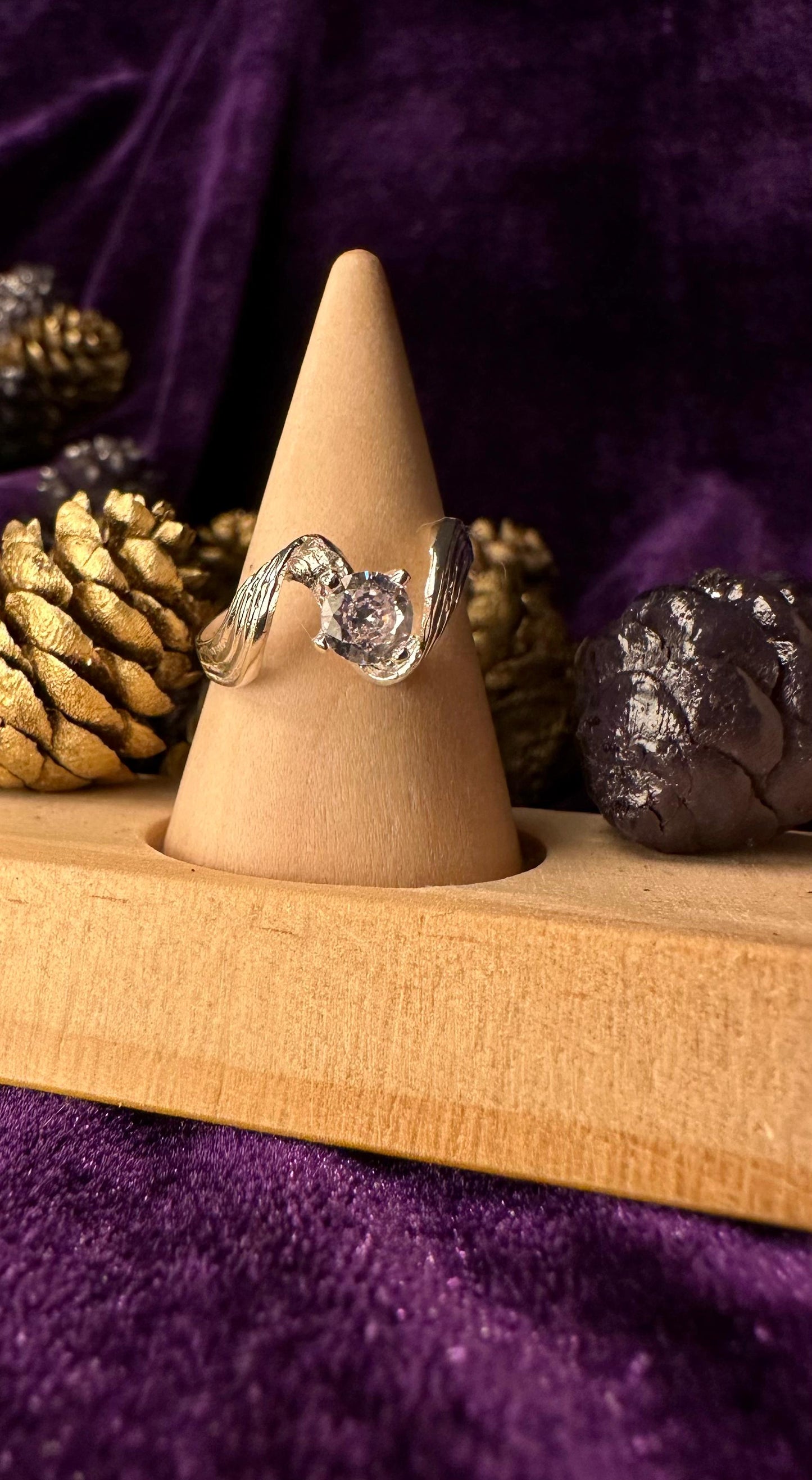 Silver Solitaire Wave Ring
