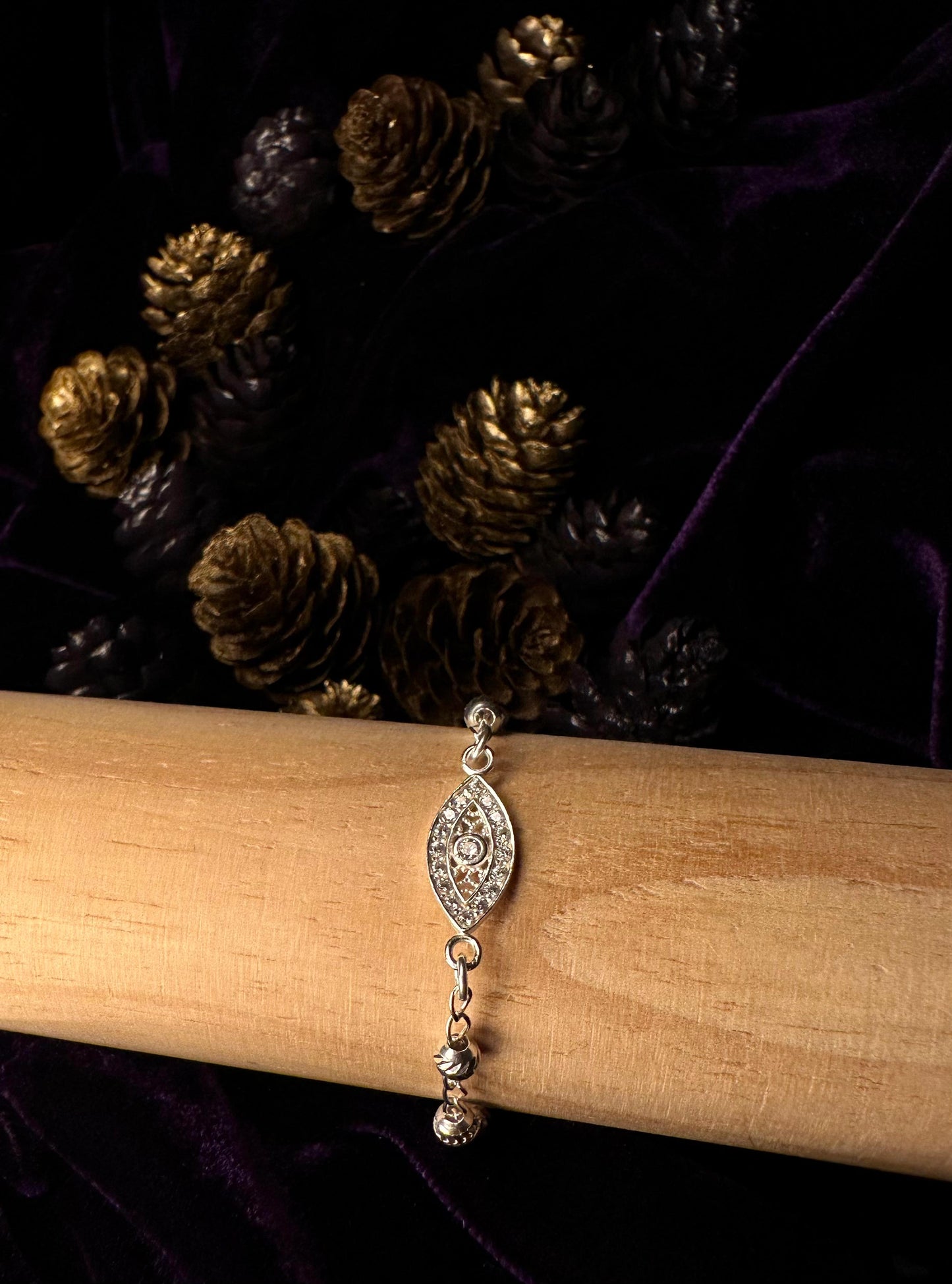 Silver Evil Eye with Beads Bracelet