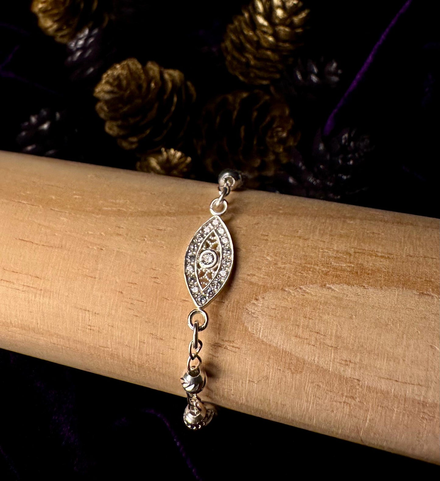 Silver Evil Eye with Beads Bracelet