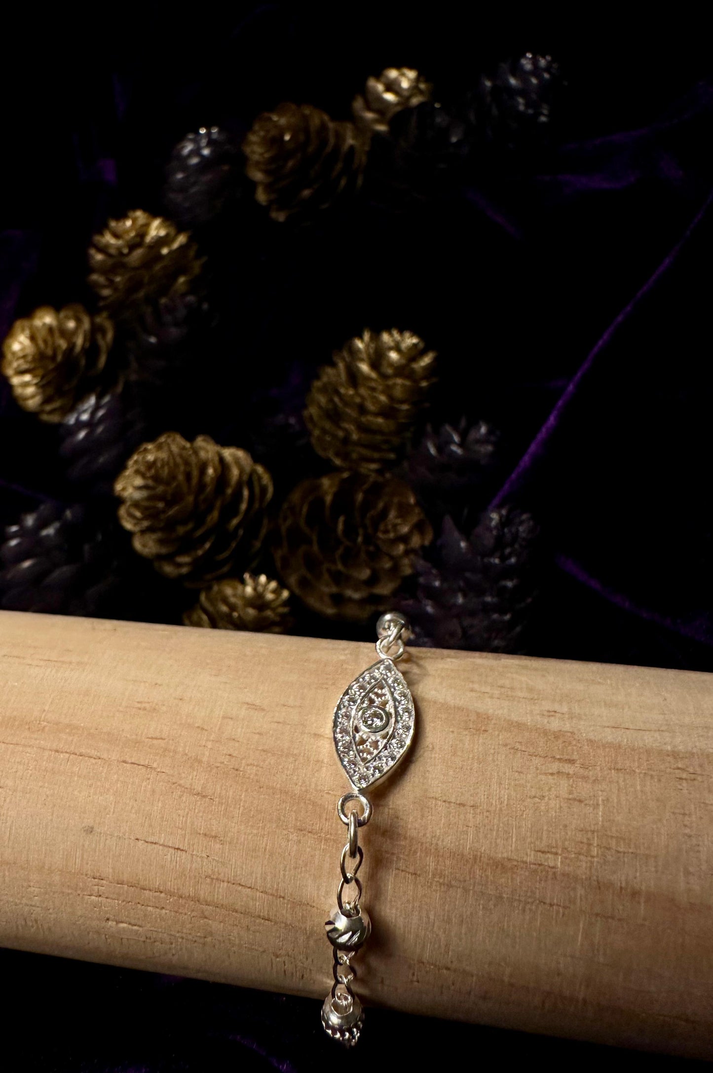 Silver Evil Eye with Beads Bracelet