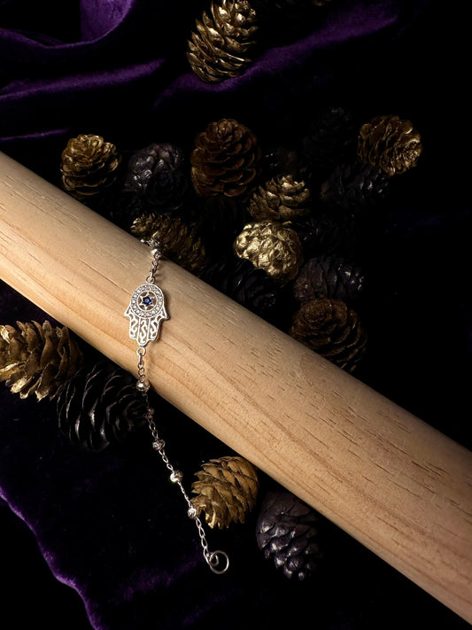 Silver Blue Star Fatima Hand Bracelet