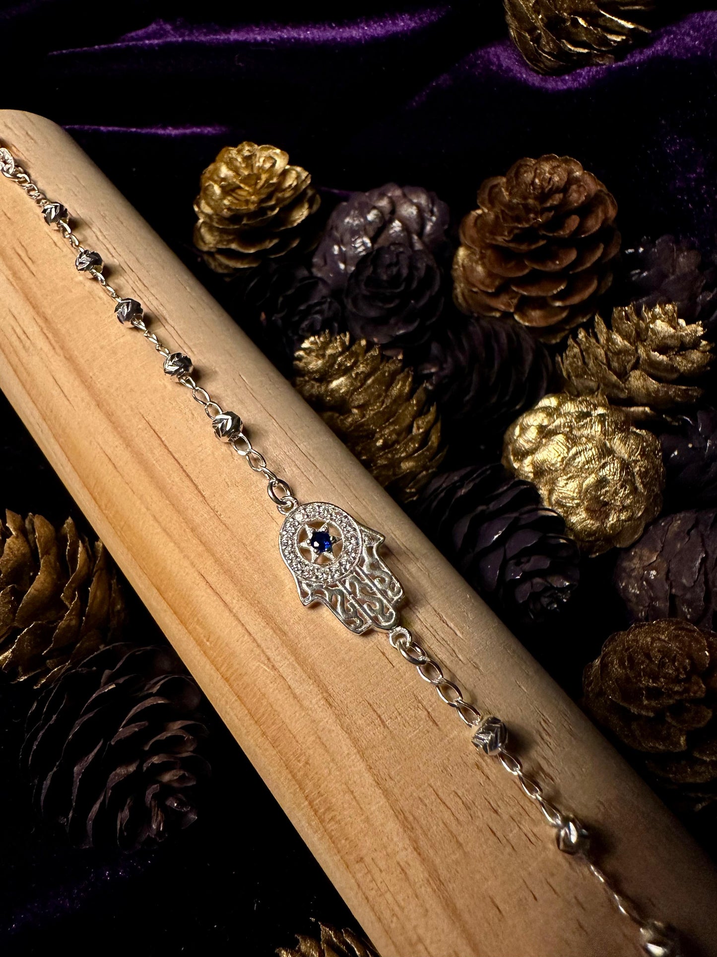 Silver Blue Star Fatima Hand Bracelet