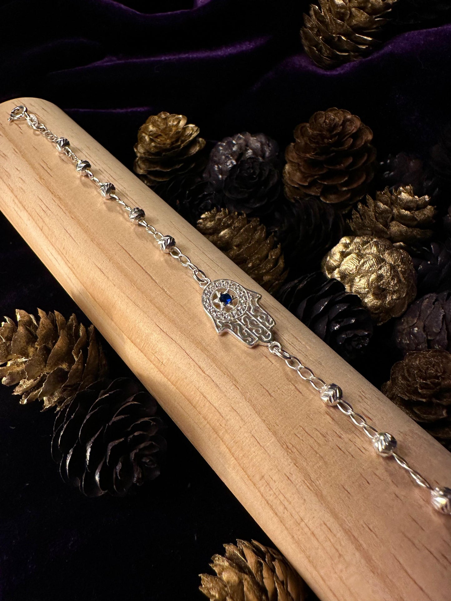 Silver Blue Star Fatima Hand Bracelet