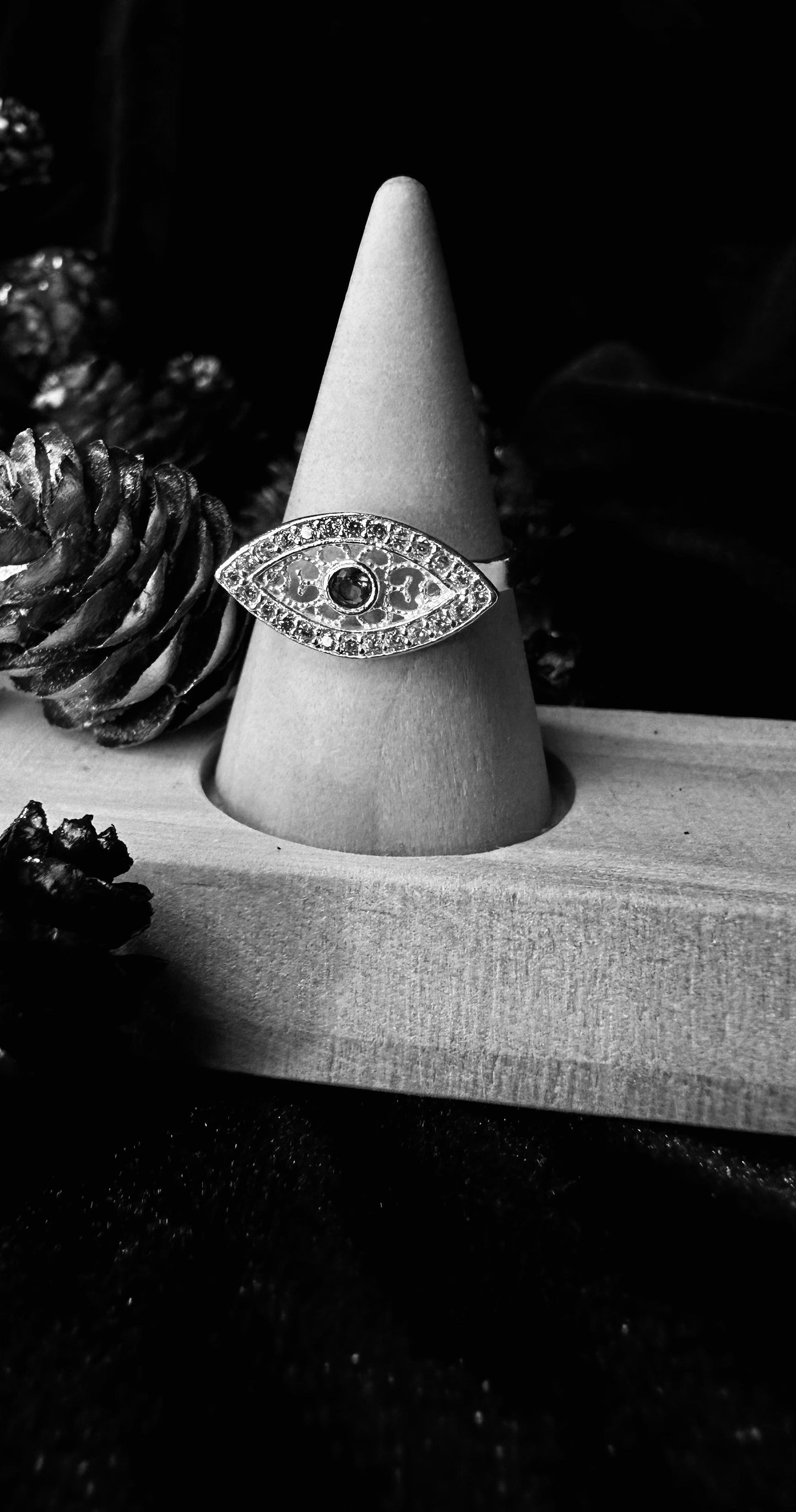 Silver Green Evil Eye With Zirconium Stones Ring