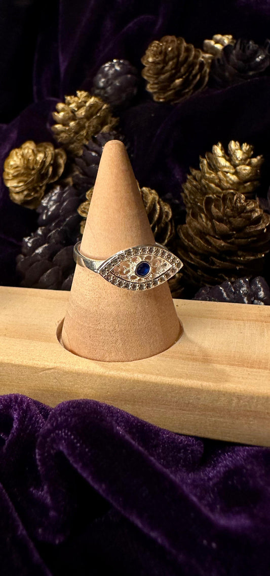Silver Evil Eye Ring with Blue Zirconium Stone