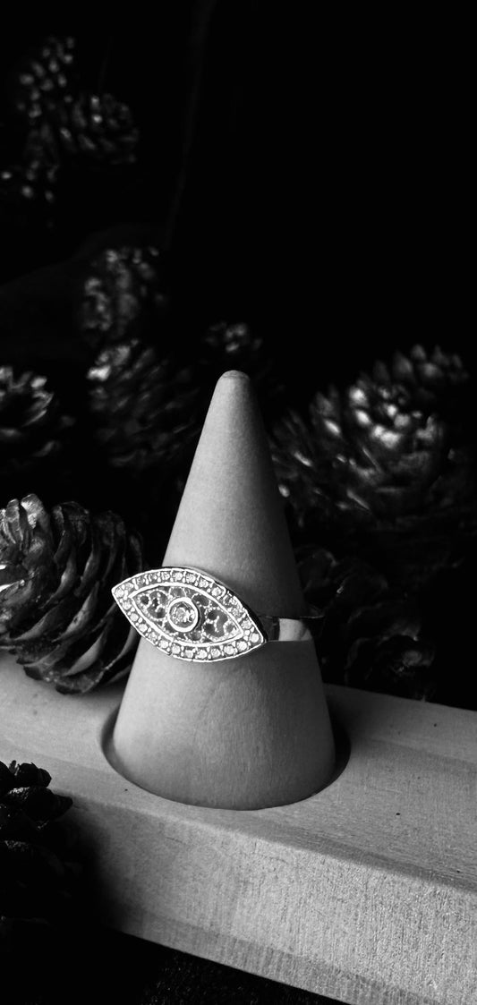 Silver Reflex Evil Eye With Zirconium Stones Ring