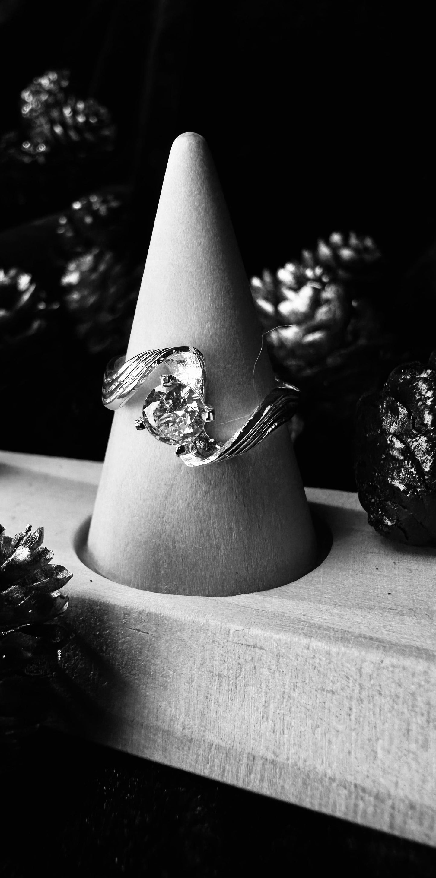 Silver Solitaire Wave Ring