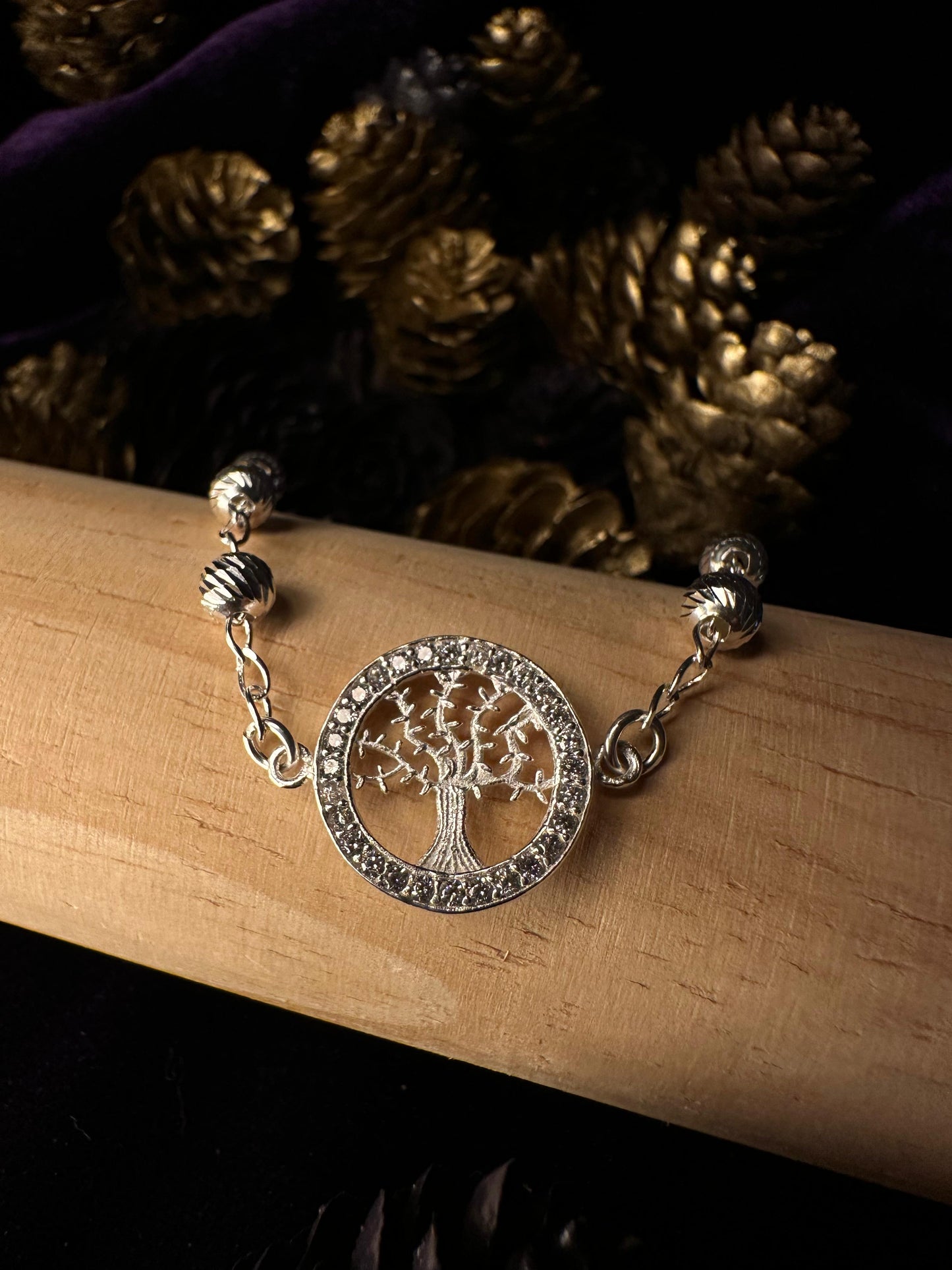 Silver Tree of Life Beads Bracelet