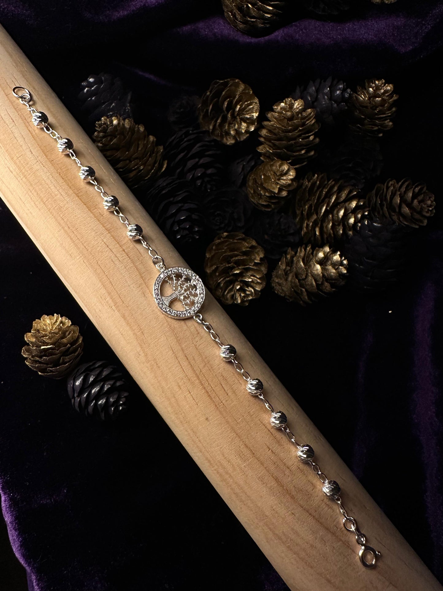 Silver Tree of Life Beads Bracelet