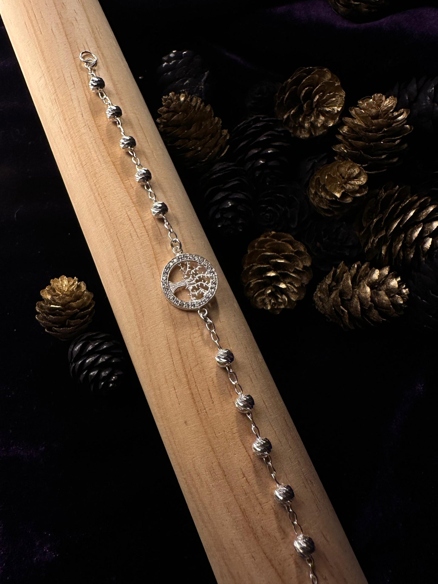 Silver Tree of Life Beads Bracelet